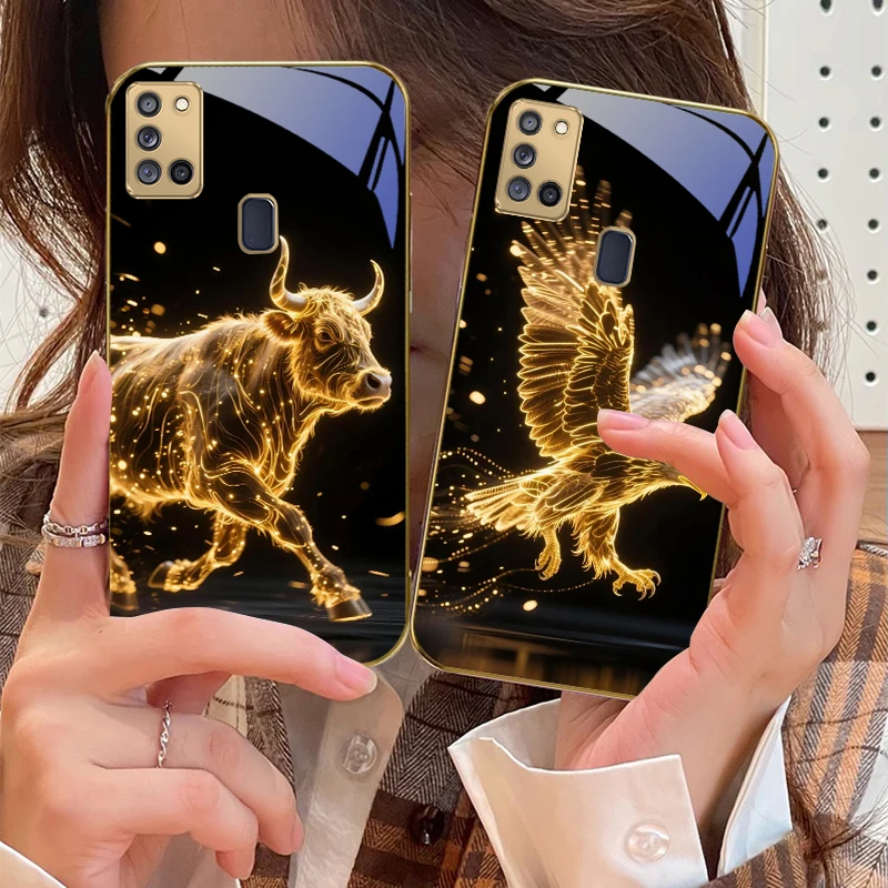 Golden Dragon Totem For Samsung A 31 32 A33 A34 35 14 A15 13 16 25 26 50 52 53 54 55 56 70 71 72 73 Golden glass phone case