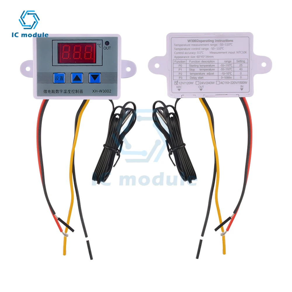 XH-W3002 Temperature Controller AC110V-220V DC12V/24V LED Digital Control Thermostat Microcomputer Switch Thermoregulator Sensor