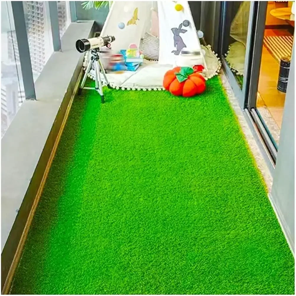 Dense 2cm Thick Synthetic Turf for Balconies, Pet Areas, and Gardens - 100x150cm Green