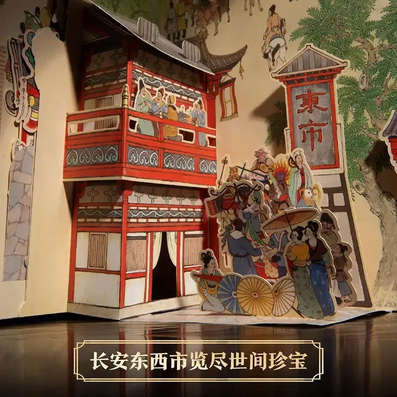 กล่องของขวัญปกแข็งหนังสือป๊อปอัพ3D Datang Chang'an 3D อวัยวะพาโนรามาพลิกภาพหนังสือ