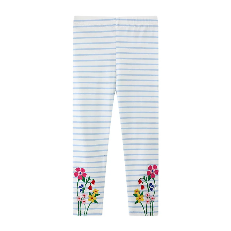 Jumping Meters 2-7T 2024 New Girls Leggings Pants Flowers Embroidery Striped Children\'s Clothing Skinny Baby Pencil Pants Baby