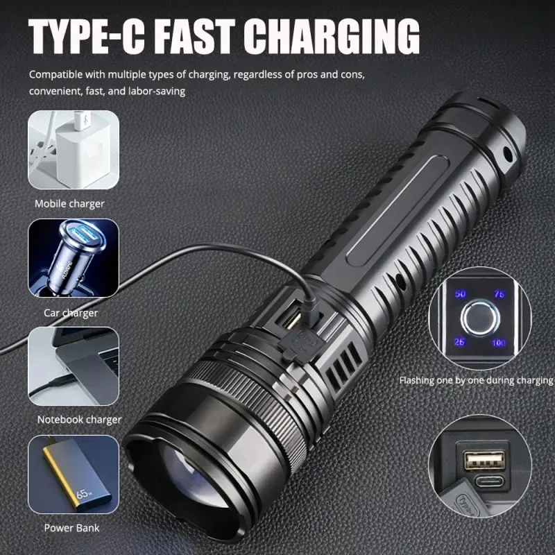 15000mah Built-in Battery 1000W Most Powerful Led Flashlights Tactical Flash Light Emergency Spotlights 4km Holiday Gifts