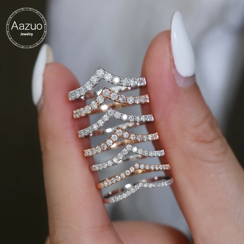 

Aazuo diamondjewelry 18Kgold White Gold Natrual Diamonds Clasic V Lines Ring Gift For Women Luxury Engagement Halo anillos mujer