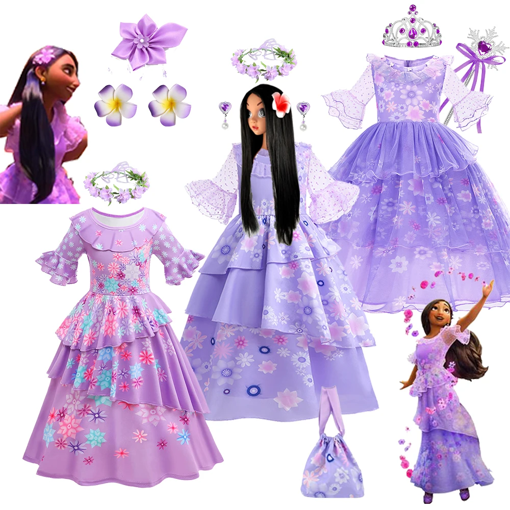 

Disney Encanto Isabella Mirabe Princess Dress For Girls Gown Mesh Halloween Cosplay Princess Dresses Carnival Party Kid Clothing