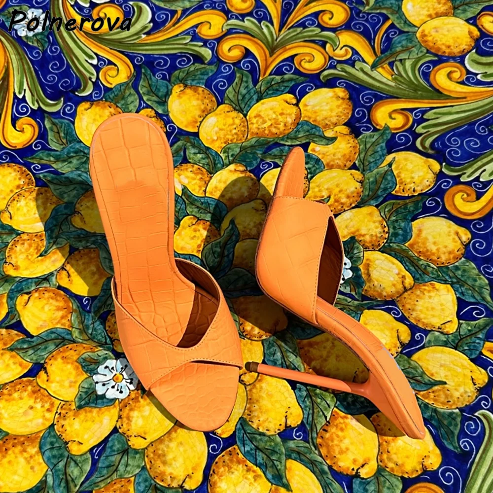 

Alligator Pattern Slippers Peep Toe Thin Heels Slip On Straight Strap Elegant Shoes Women's Summer Concise Sexy Slippers 2025