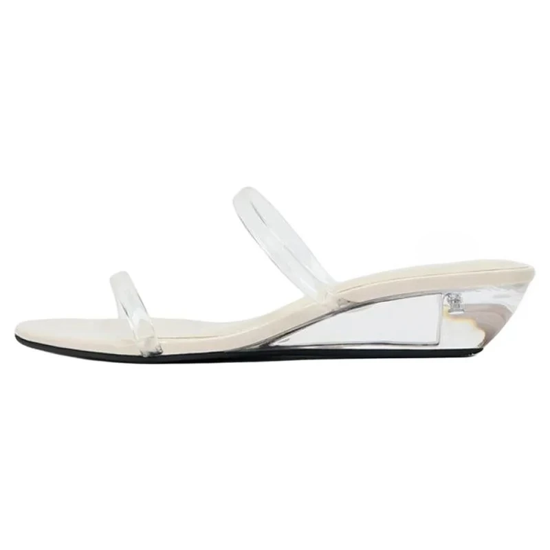 شباشب شفافة عصرية من مادة PVC للنساء، صنادل أنيقة بمقدمة مستديرة، أحذية مريحة للنساء، أحذية مصممة فاخرة #5