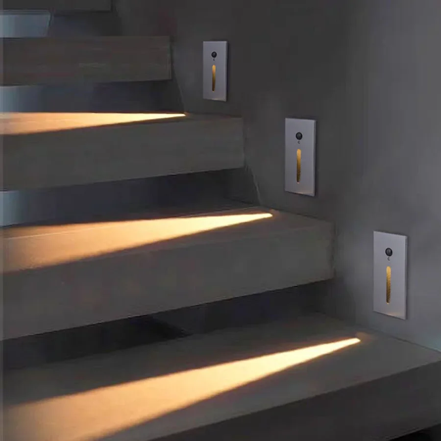 PIR Motion Sensor LED Stair Light, Alumínio Wall Corner Lamp, Intelligent Night Light, Corredor e Corredor Step Stairway, 3W