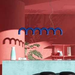 Italian minimalist M-shaped chandelier designer, coffee shop office lighting, light luxury window display, restaurant chandelier
