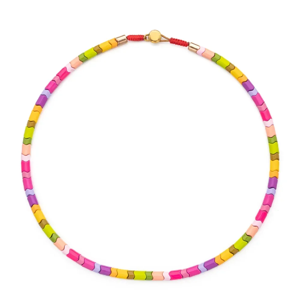 Colorful Water Ripple Enamel Beaded Women's Collarbone Chain Choker Fashion Everything with Ins Style Hand Woven Beaded Necklace