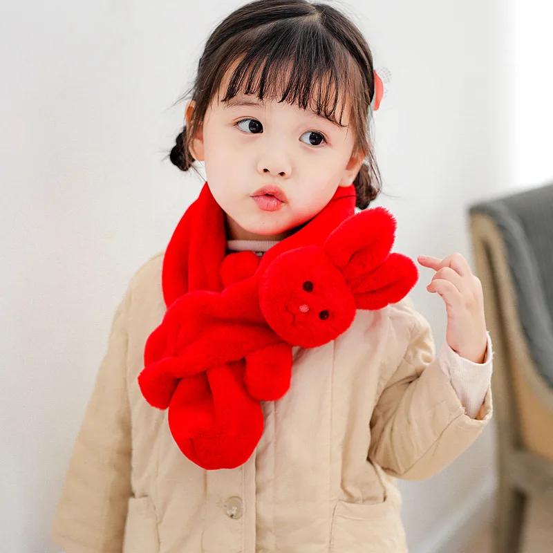 Kids winter scarf warm plush neck wrap Korean style cartoon soft windproof thick lovely rabbit cute