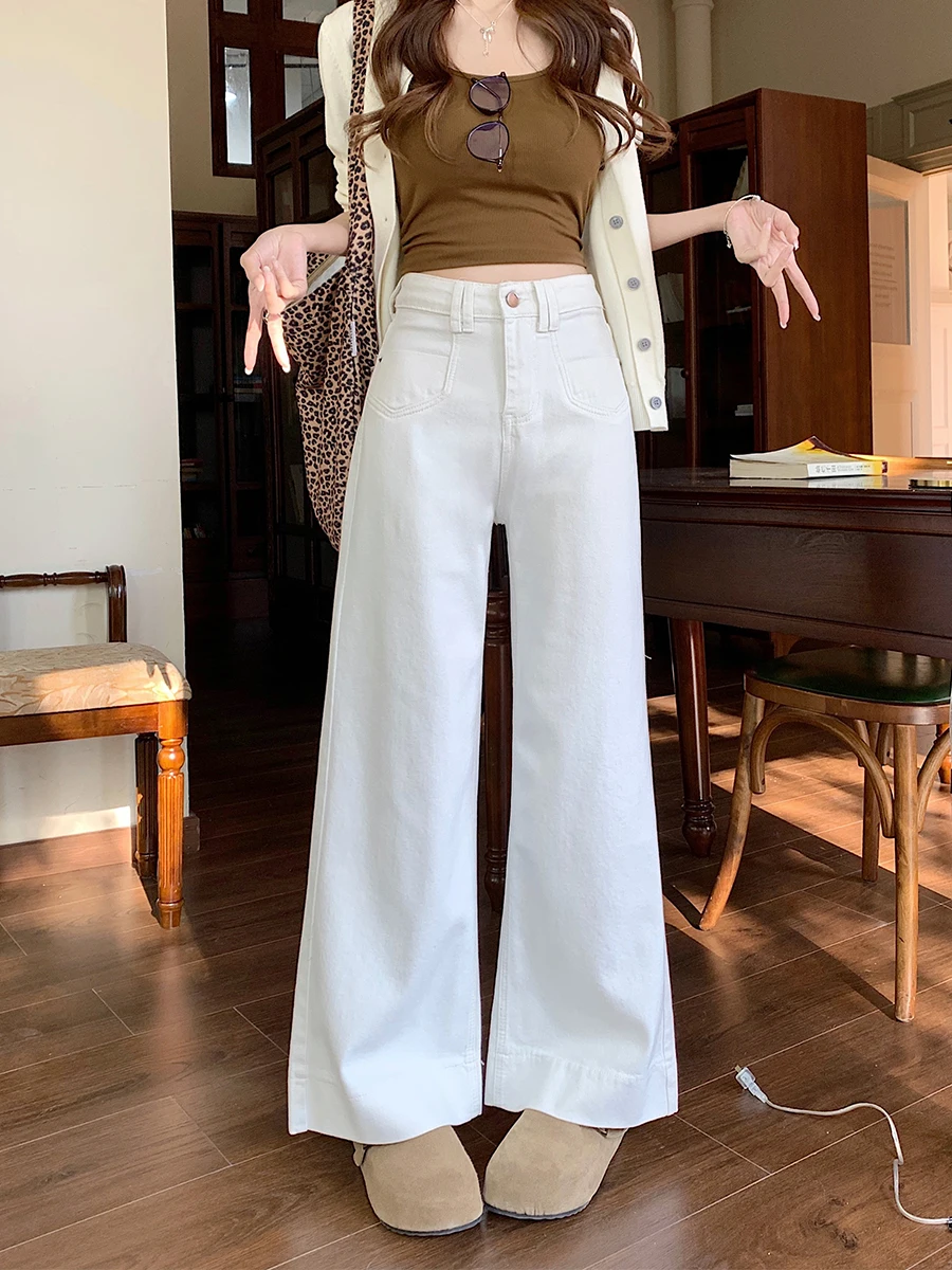 

High Waist Wide Leg Jeans Women's Spring Autumn plus Size Pear ape Body Loose Slimming Straight Cut Floor-Length Pants
