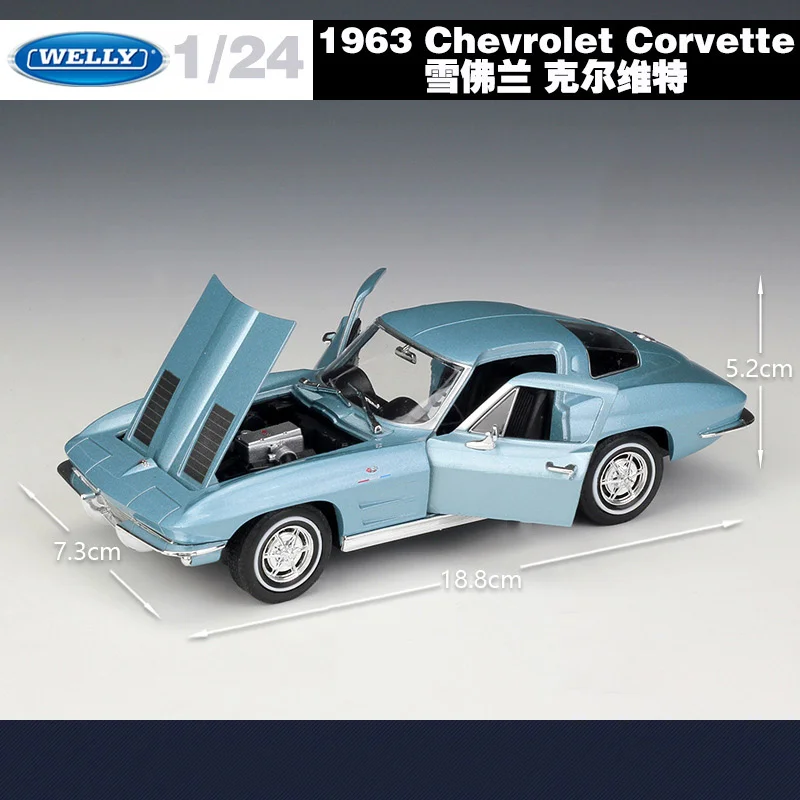 WELLY 1:24 1963 Chevrolet Corvette Alloy Model Sports  Car Diecast Metal Classic Car Vehicles Model High Simulation Kids Toy