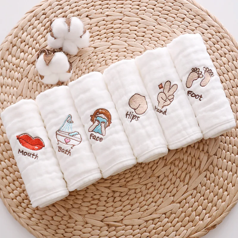 

Cotton Saliva Towel Embroidery Print Baby Boys Girls Feeding Apron for Infant Face Washcloth Burp Cloth Baby Bibs Kids Feeding