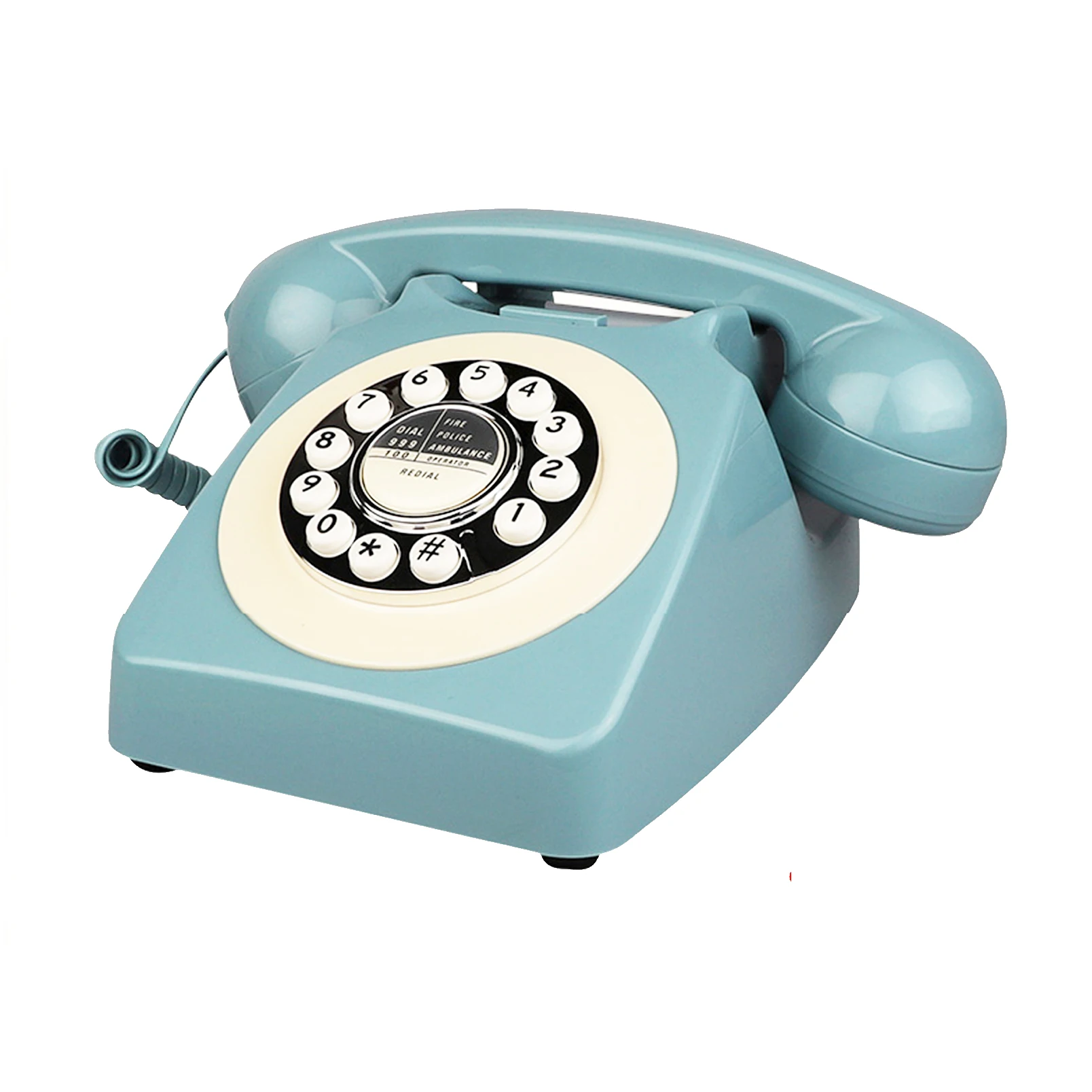 Corded Blue Retro Telephone for Home Office, Classic Old Fashion Landline Phone, Wired Antique Decorative Desktop Phones