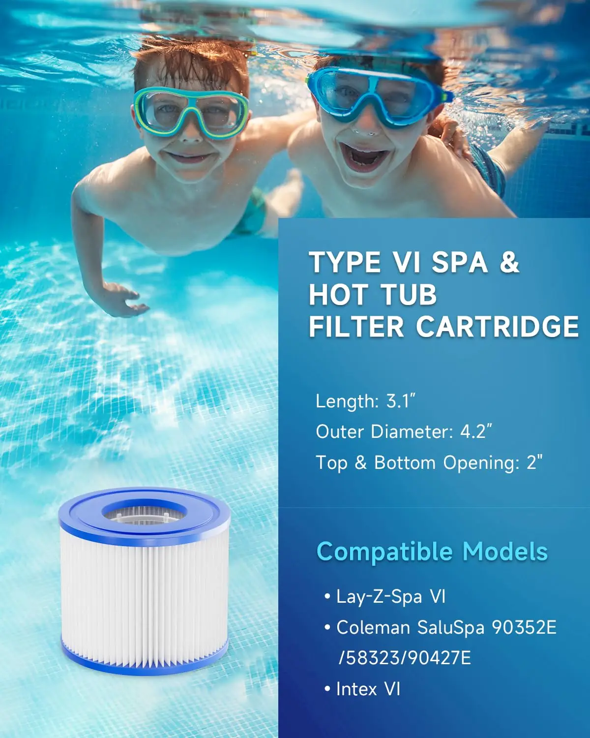 Hot Tub Filters, Type VI Spa Filters, Inflatable Hot Tub Filters Cartridge Compatible with Bestway, Lay-Z Spa, Intex