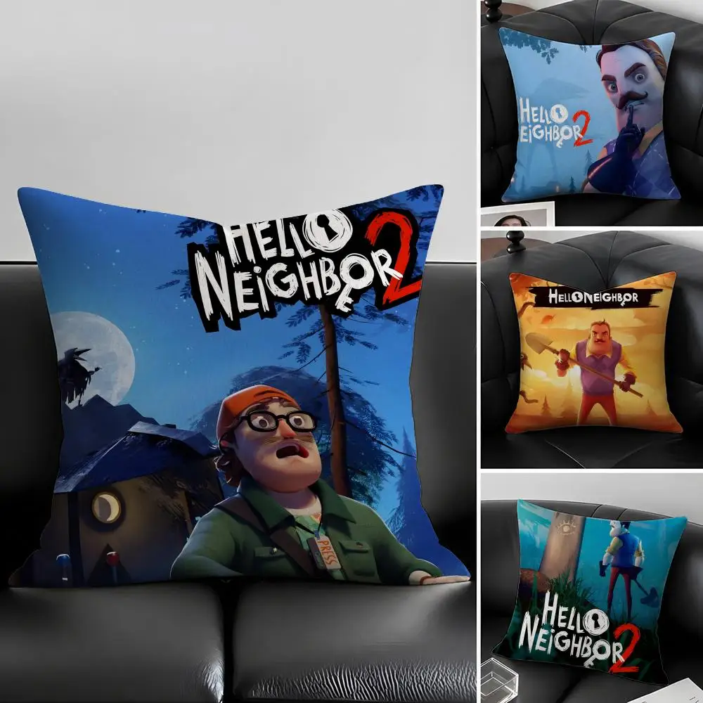 Game H-Hello N-Neighbor 2-2 Cushion Cover Natural Linen Pillowcase Set, All-in-One Decor for Sofa, Bedroom & Chair