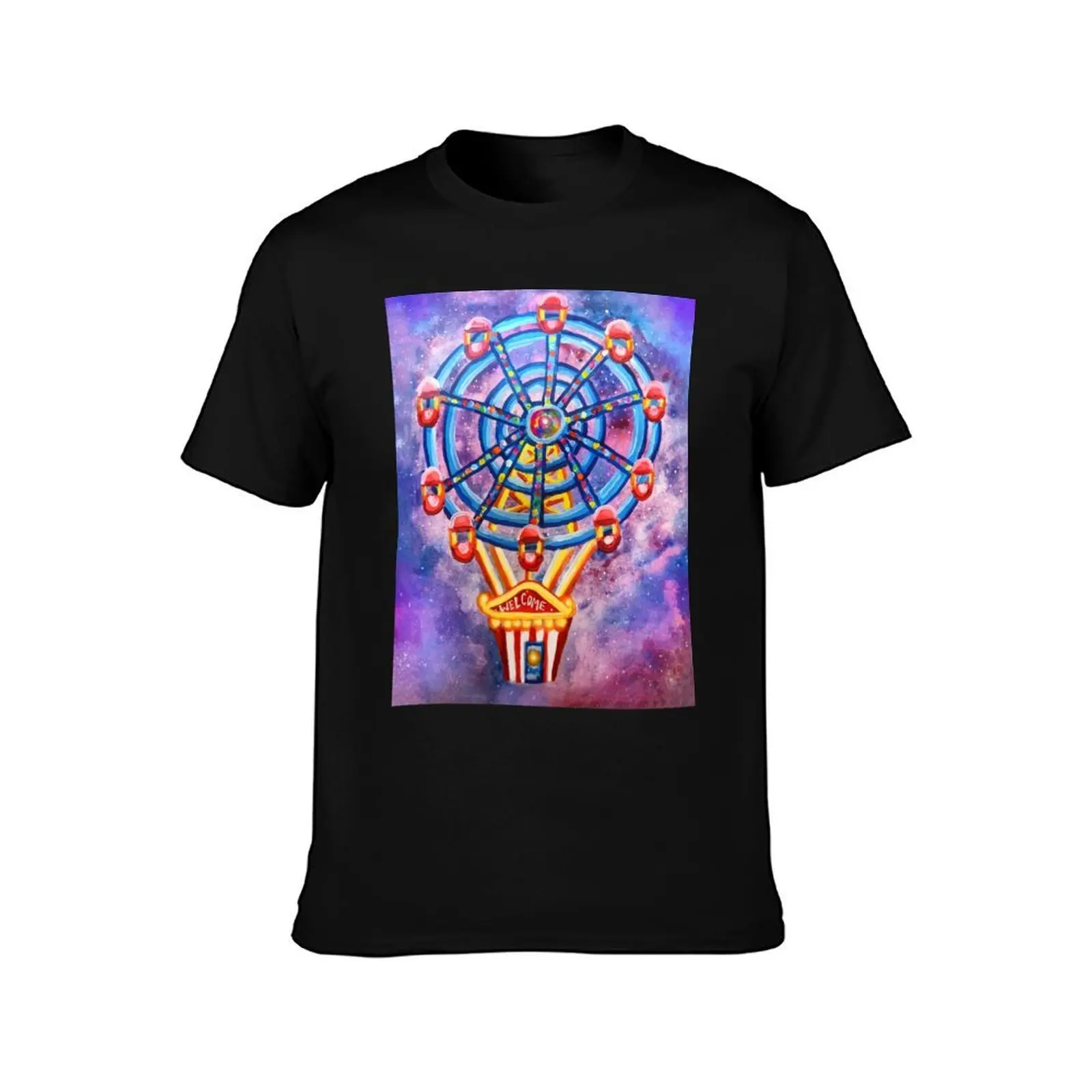 Dream Carnival Ferris Wheel Hot Air Balloon T-Shirt, Summer Casual Cotton Tee, Oversized Streetwear Tops, Vintage Graphic Print