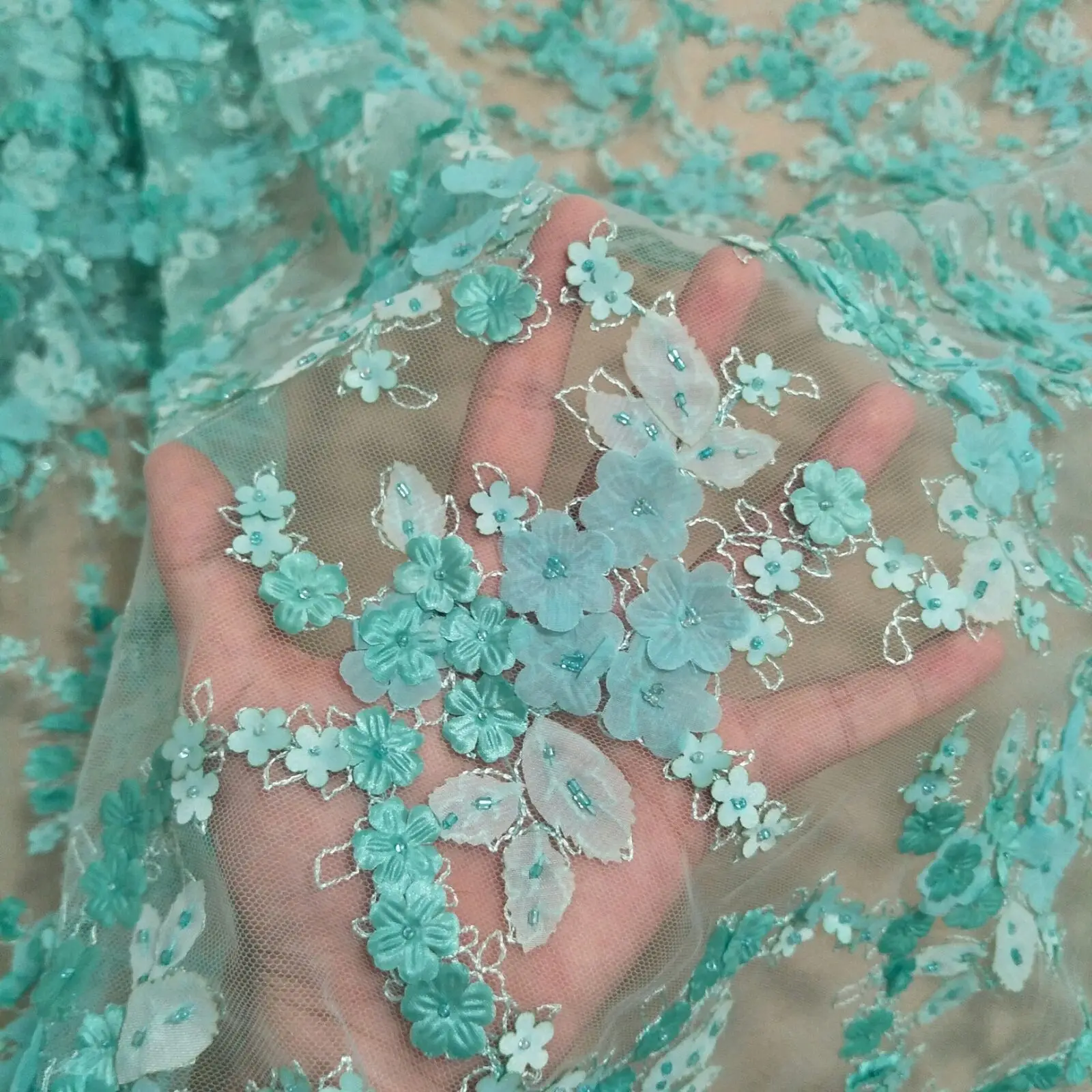 2024 new handmade flower colorful wedding dress fabric lace width 130cm sold by  yard