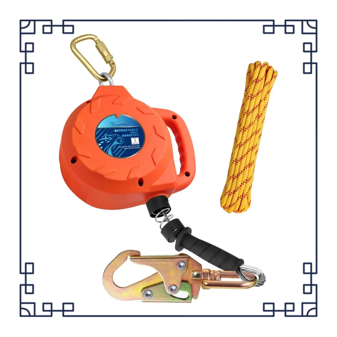 Cordón autorretráctil con cable de acero galvanizado y broche giratorio. Protección contra caídas para construcción, techos.