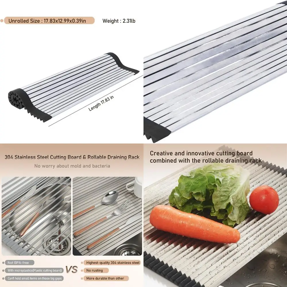 

Compact 304 Stainless Steel Cutting Board - Over-Sink Prep Station for RVs & Small Kitchens - Rust-Resistant, Dishwasher Safe, N