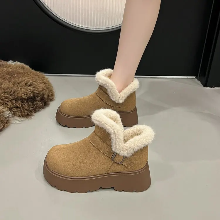 الشتاء أزياء سميكة القاع المرأة أحذية الثلوج حزام مشبك نمط جديد صوف مبطن أفخم أحذية قطنية عارضة جولة تو الأحذية #1