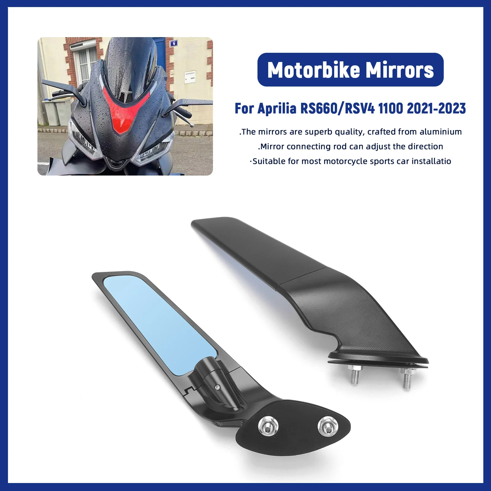 For Aprilia RS660 / RSV4 1100 Mirrors Stealth Mirrors Sports Winglets Mirror Kits Adjustable Mirrors Motorcycle Wing Mirrors