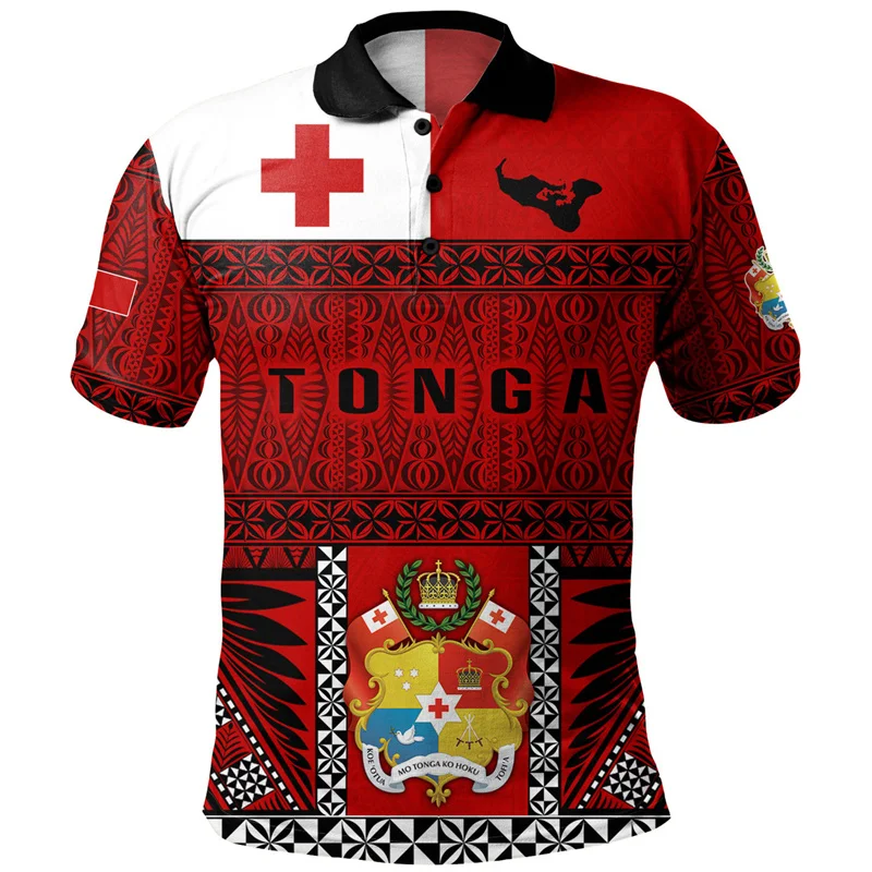 Polynesian Tonga Pattern Polo Shirt Men Women Hawaiian 3D Printed T Shirts Casual Loose Button Tees Summer Street Short Sleeves