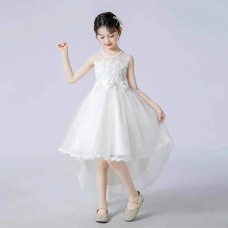 Robe de princesse pour filles, robe de performance de piano pour enfants moyens et grands, traînant, style occidental, fleur, nouveau, été, 2024