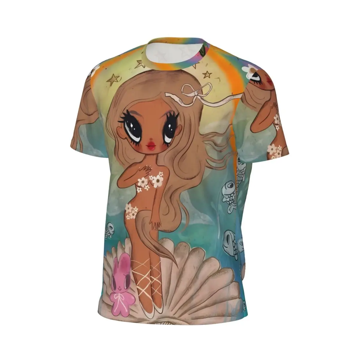 K-Karol G Rainbow Mermaid Shell Art T-Shirt Harajuku Gym T Shirts Short Sleeve Tshirt Summer Streetwear Oversized Clothes