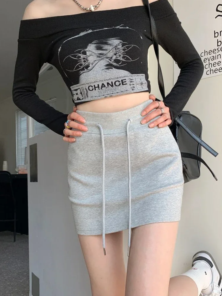 

Спортивные юбки женские однотонные в корейском стиле с высокой талией повседневные летние милые женские простые модные универсальные юбки на шнурке