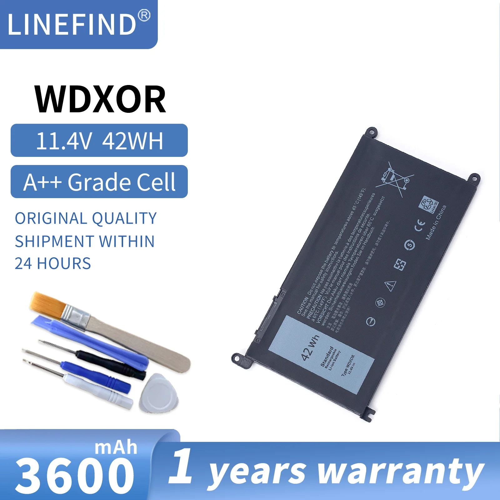 

WDXOR 42Wh 11.4V Laptop Battery For DELL Inspiron 13 5000 5368 15-7560 15 5538 13 7368 15 5567 15 5568 15 7000 P61F T2JX4 3CRH3