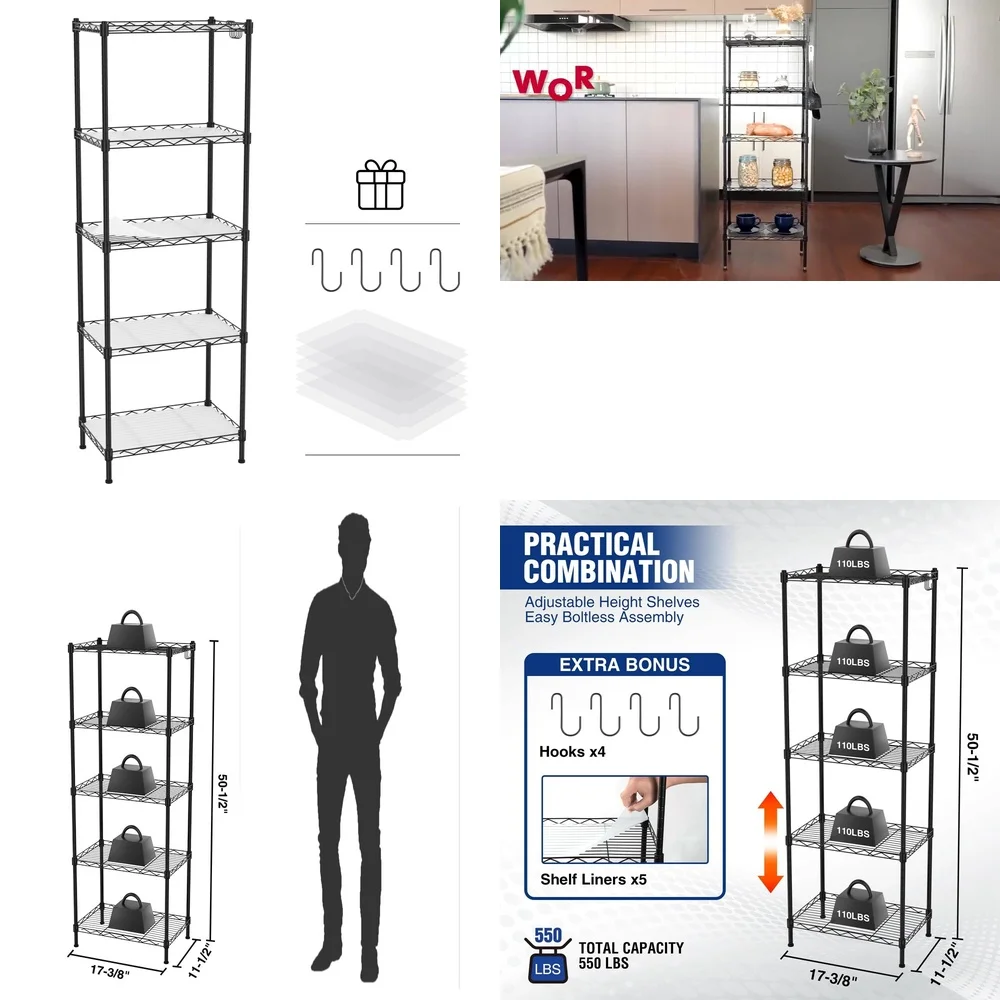

Держатели для хранения Сверхмощные 5-уровневые металлические стеллажи для хранения Гаражная проволочная стойка Регулируемое решение для хранения для дома