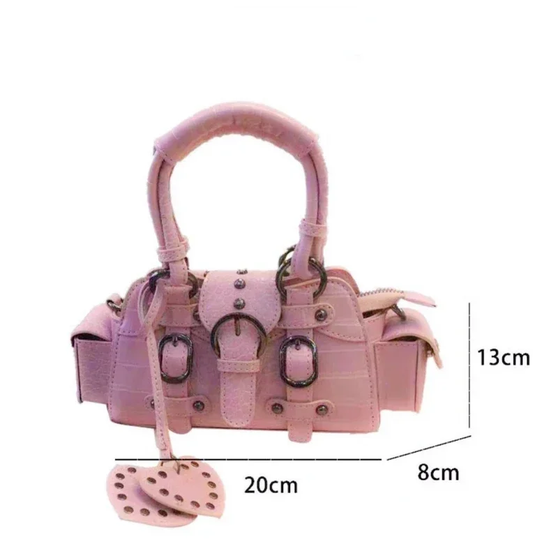 Y2k Vintage Shoulder Bag for Women 2023 Luxury Designer Handbag Pink Rivets Hot Girls Square Pu Leather Underarm Bag Bolsas