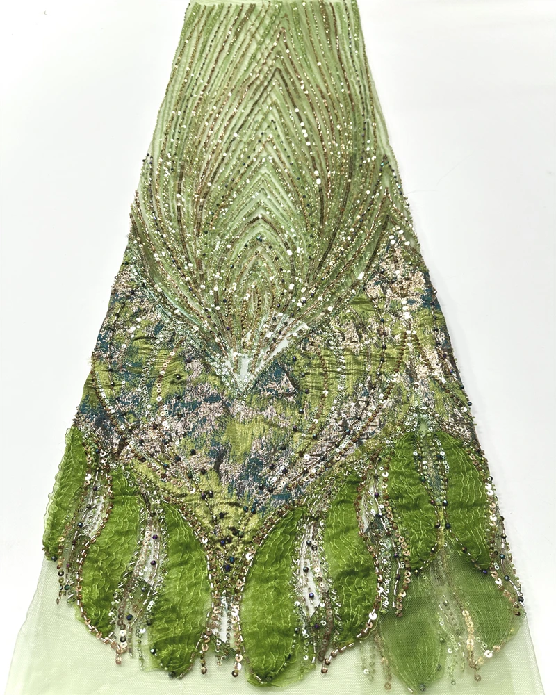 

African High-Quality Net Lace with Sequins Beaded Nigerian French Tulle Fabric 5 Yards for Wedding Dress Making
