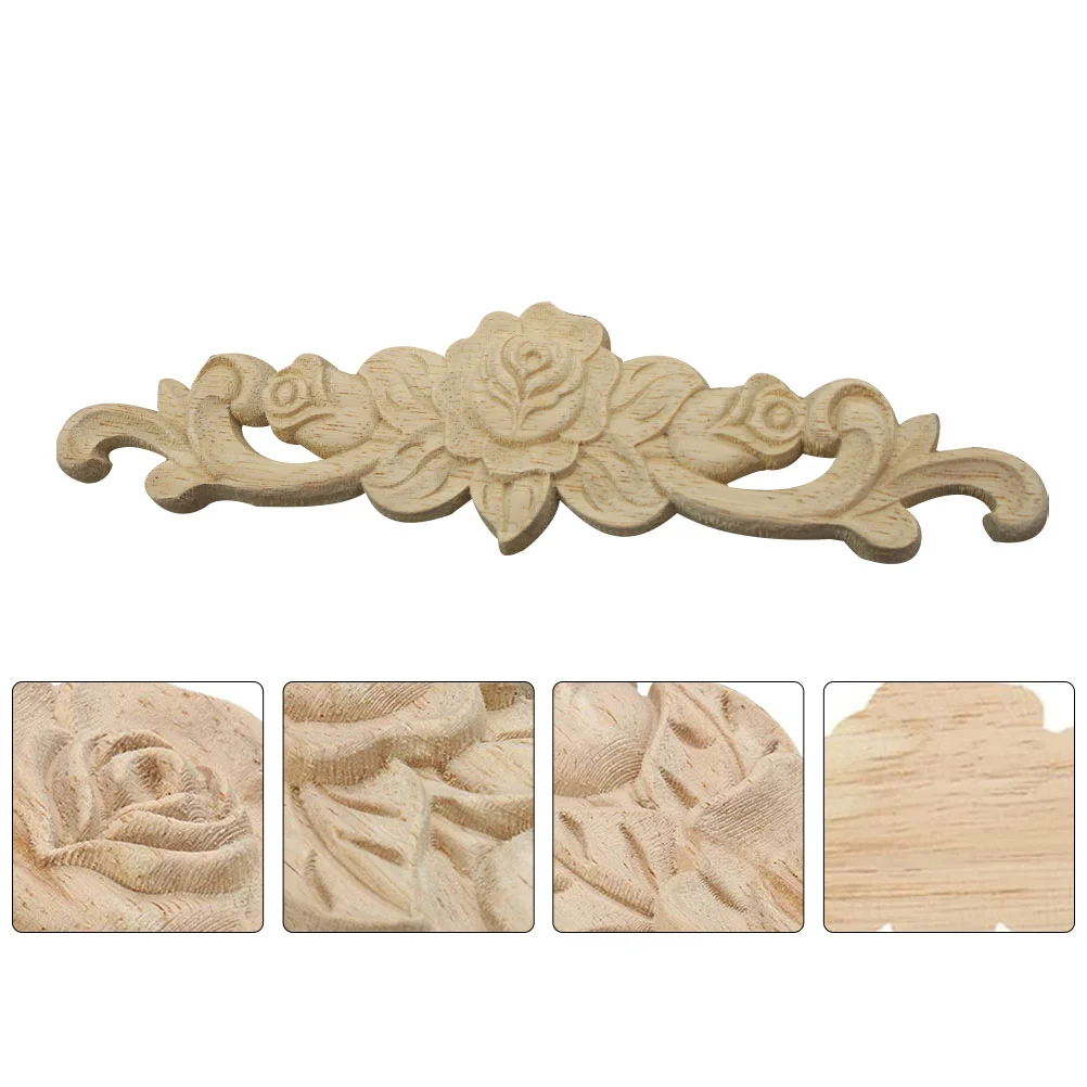 4 Pcs Applique Carved Decor Decorative Wall Onlays Rubber Wood Furniture Chinese Style