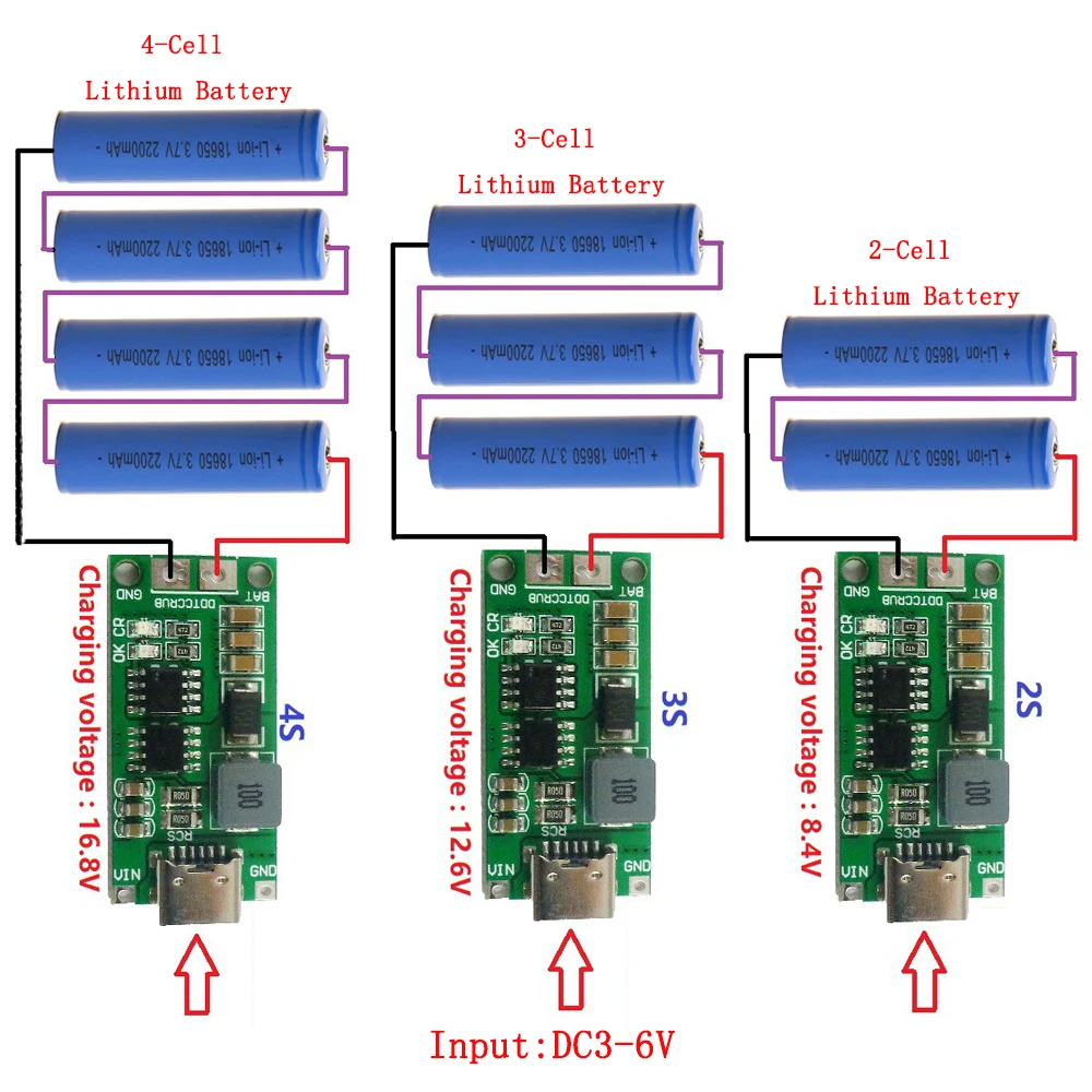 2/4A Type-C to 8.4V 12.6V 16.8V Step-Up Boost LiPo Polymer Li-Ion Charger 7.4V 11.1V 14.8V 18650 Lithium Battery Charging Module