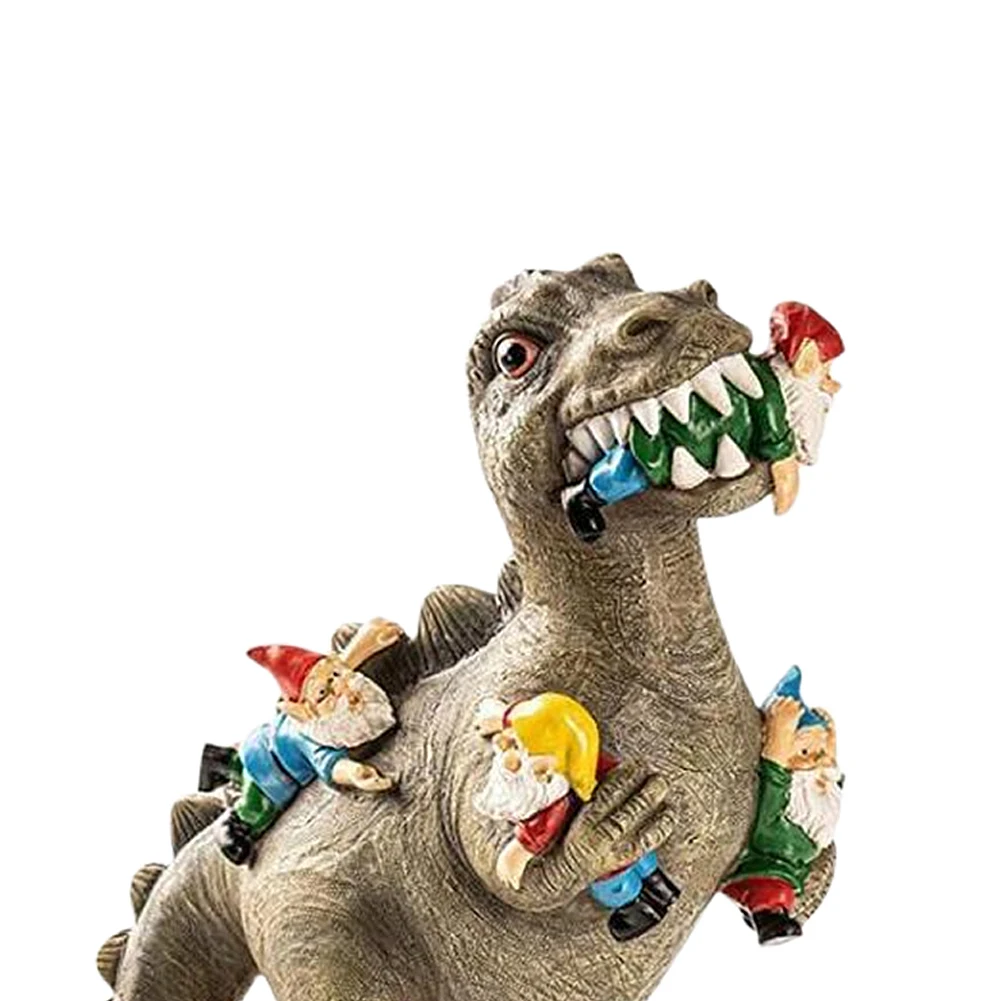 Statue di Dinosauri che Mangiano Gnomi, Gnomo da Giardino, Statue di Dinosauri Artigianali, Decorazione da Esterno Resistente alle Intemperie, Creativa, Divertente e Durevole