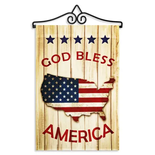 Garden Flag God Bless America USA Flag Map 12x18IN & Hanger 14IN Printed Poly