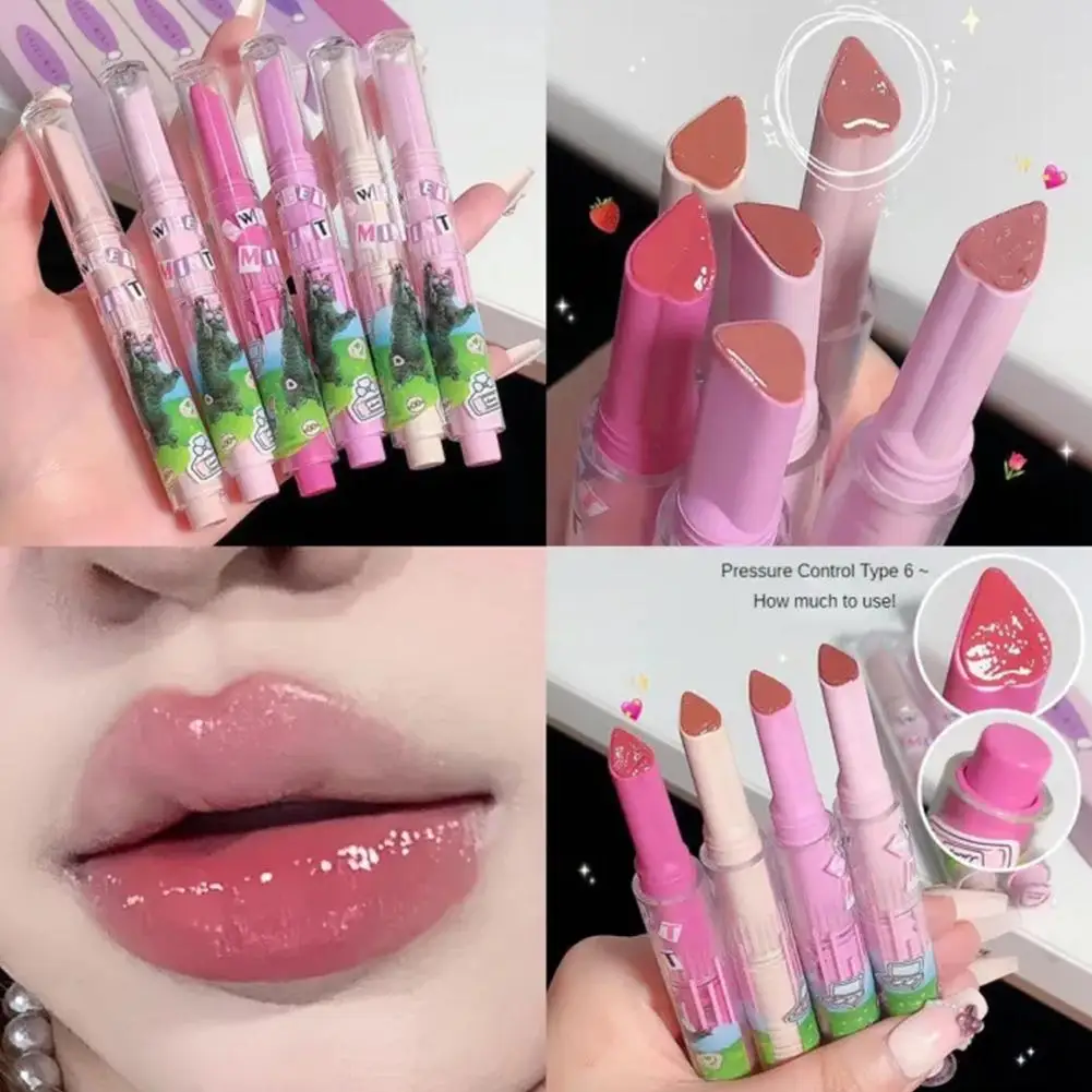 Jelly Lip Glaze Flower Mirror Water Lipstick lucidalabbra a forma di cuore penna rossetto idratante tazza antiaderente impermeabile coreana