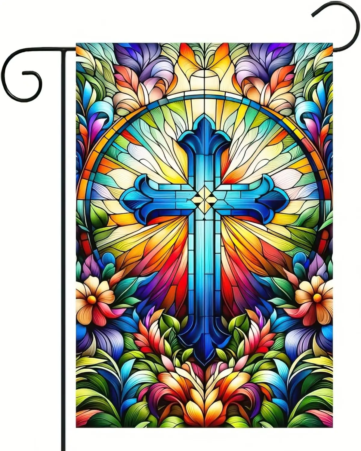 Christian Garden Flag 12x18 Flag Cross Flag Colorful Cross Spring Garden Flag Stain Glass House Flags Decorations For Home O GGX