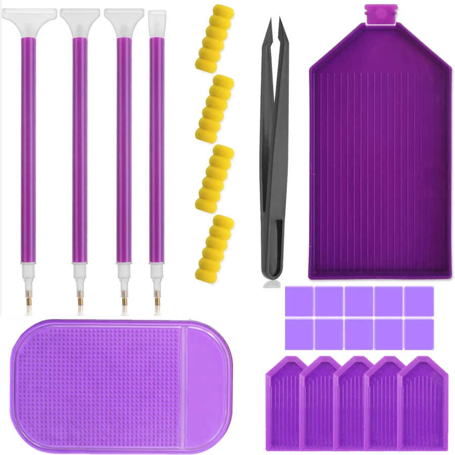 26 Stuks Diamant Schilderij Gereedschap Kits Met Diamant Borduurwerk Boorplaat Mat En Meerdere Maten Schilderen Pennen Gereedschap Pincet Funne