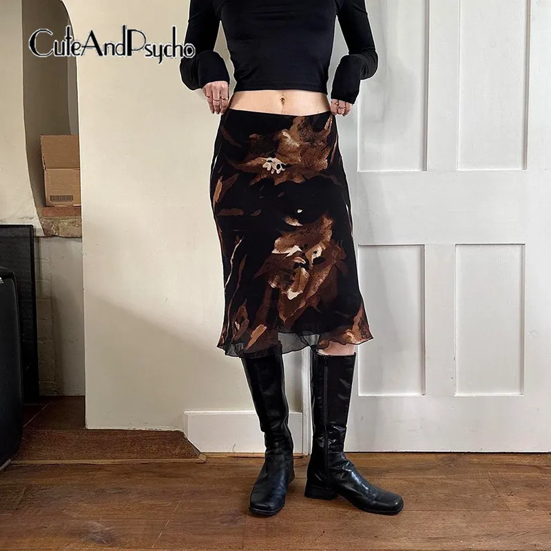 

Cuteandpsycho Aesthetic Floral Print Straight Skirts Y2K Vintage 90s Cute Women's Bottoms Casual Harajuku Chic Grunge Clothes