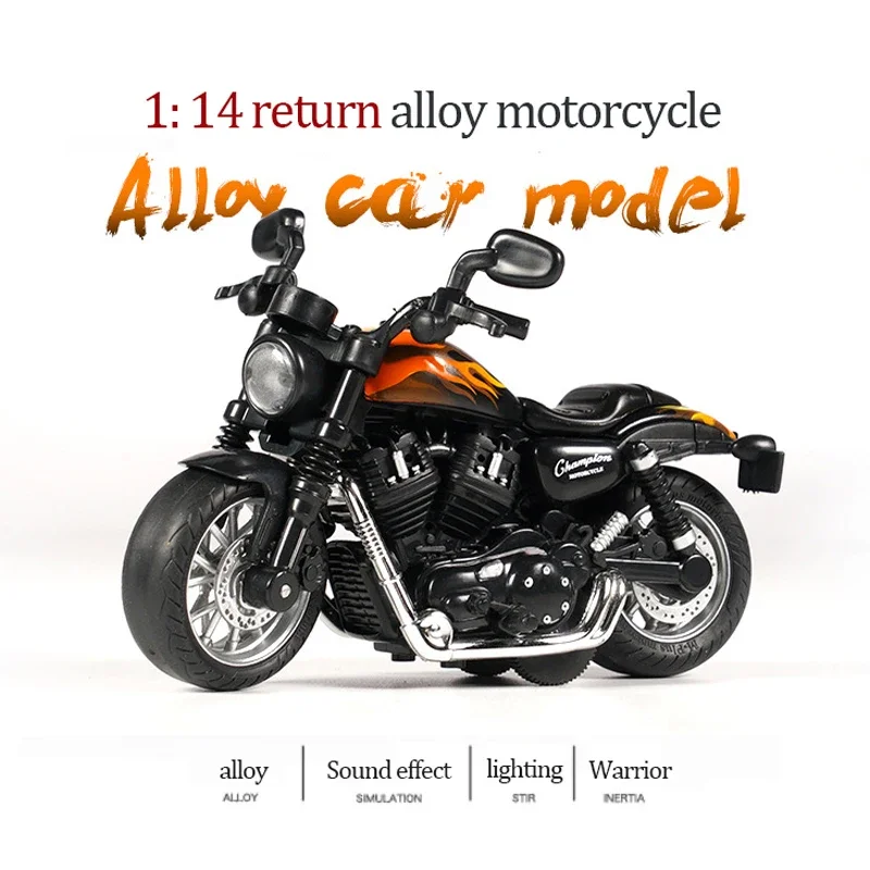 1/14 Alloy Return Motorcycle Model Simulation Motorcycle Car Model Sound And Light Push Pull Kids Toys For Boys Christmas Gifts