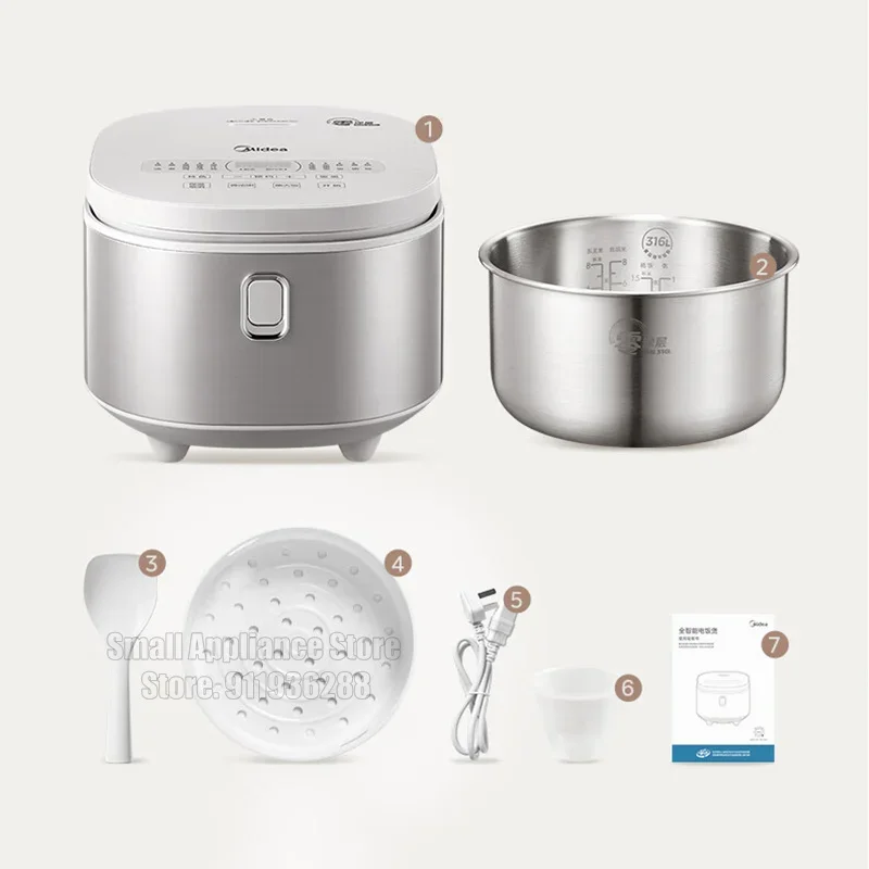 ميديا 4L وعاء طبخ الأرز الكهربائي للمنزل 2-6 أشخاص أوانٍ من الستانليس ستيل وعاء طبخ الأرز الذكي مع حجز 24 ساعة والدفء