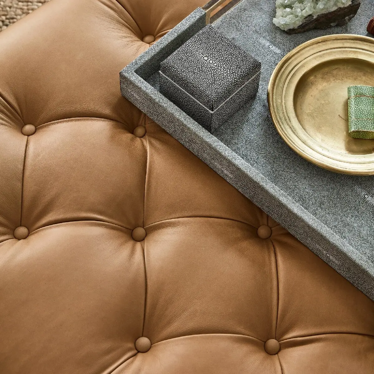 /High quality Modern brown leather coffee table square for living room