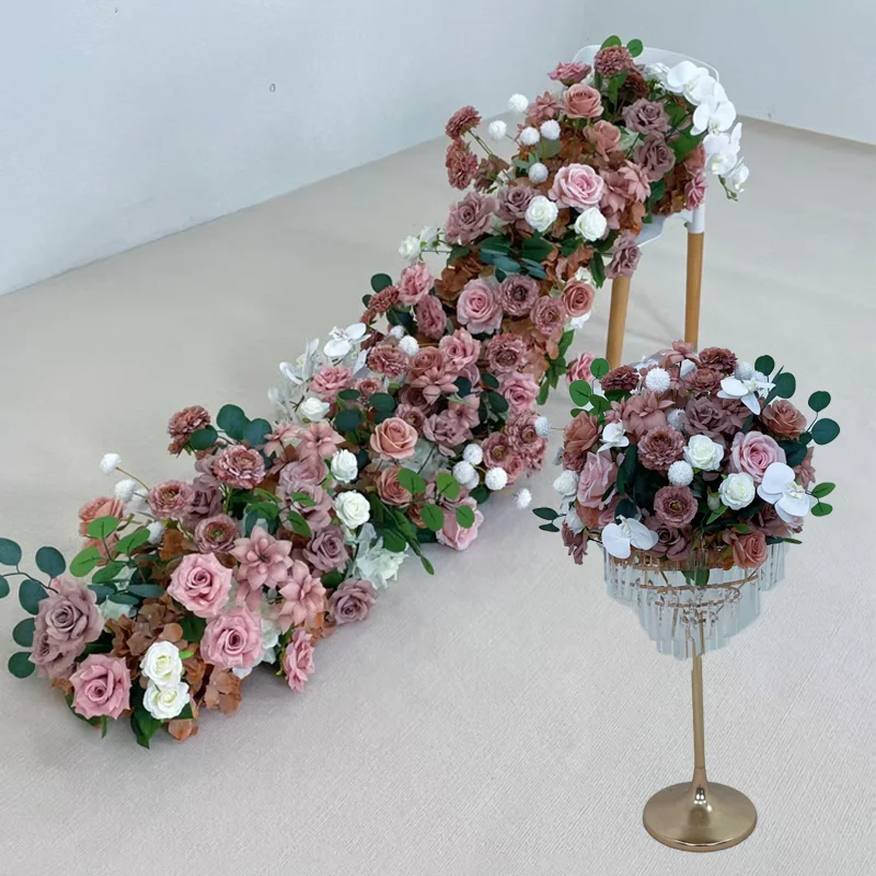 Künstliche Blumenanordnung mit Rosen und grünen Blättern, Sofaläufer, Blumenreihe, Hochzeitstisch-Mittelstück, Blumenball, Event-Party-Hintergrunddekoration, Requisiten – Detail 1