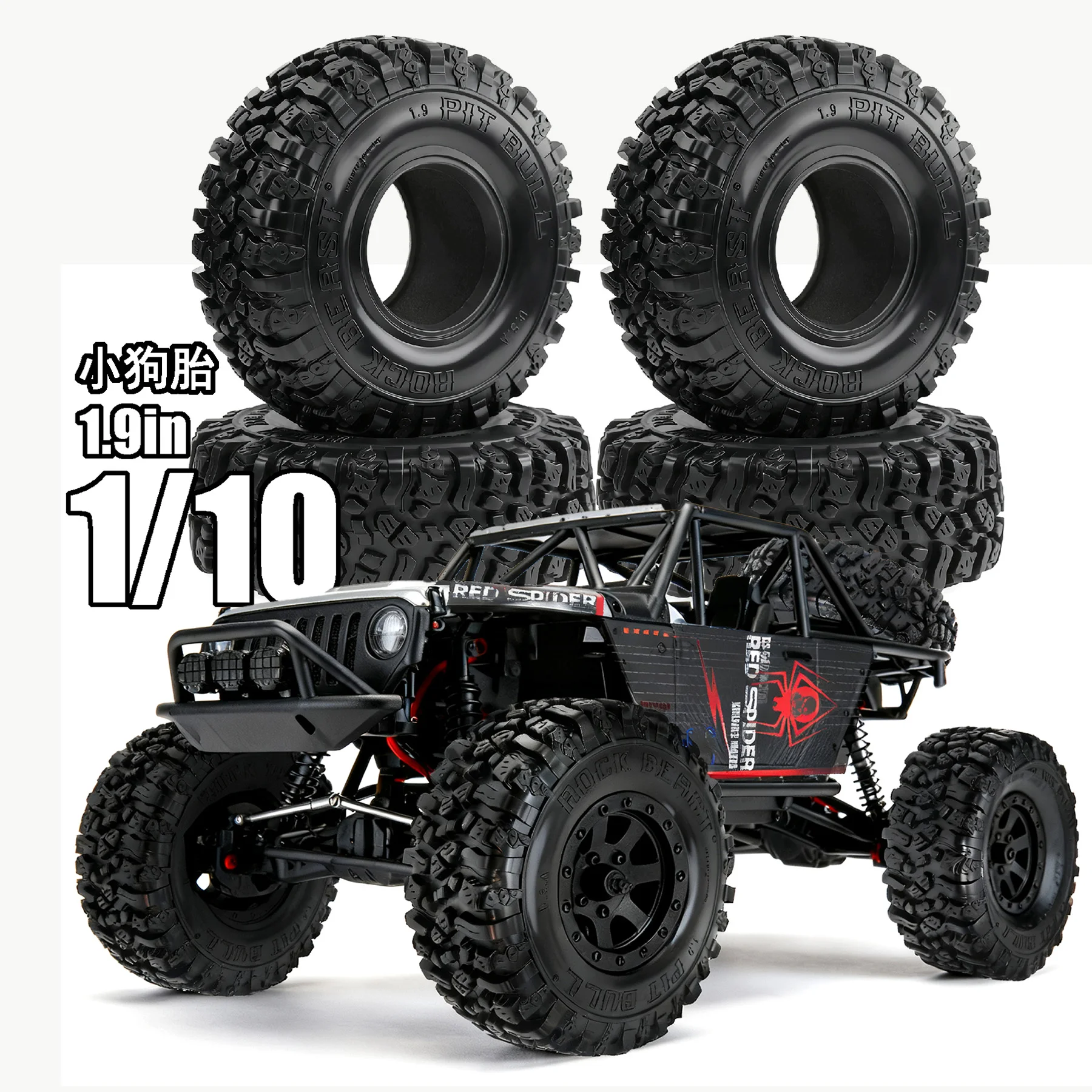 RED SPIDER 4Pcs 1.9inch Rubber Beadlock Wheel Tyres Compatible with Axial SCX10 III SCX10 Pro Redcat Gen8 TRX-4 – AXI03007