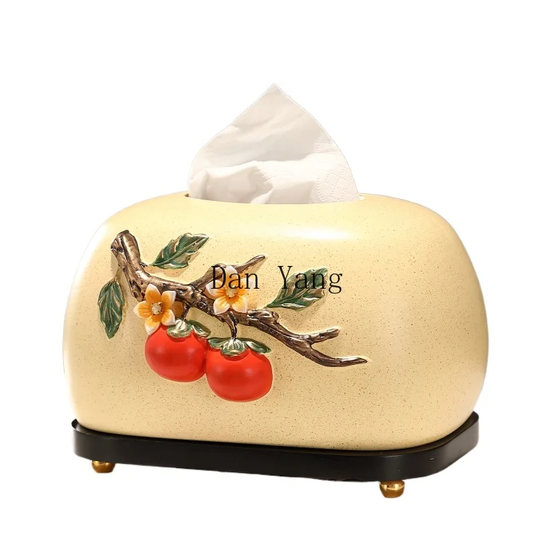 

YJ New Chinese Creative Persimmon Ruyi Tissue Box Drawing Carton Napkin Storage Box Living Room Coffee Table Ornament Household