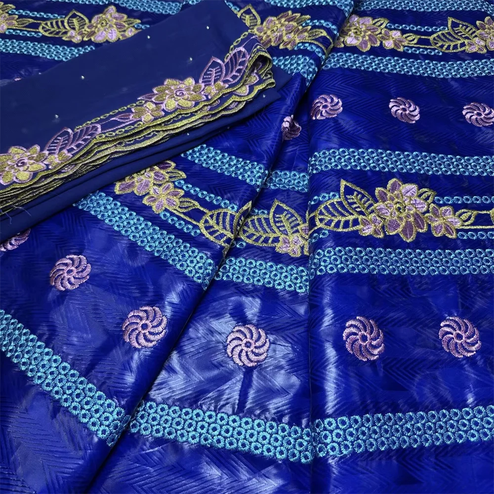 

Blue Fragrance Bazin Riche Tissues African DIY Fabric High Quality Embroidery African Brocade Nigerian Headtie 5+2 Yards/Lot Sew