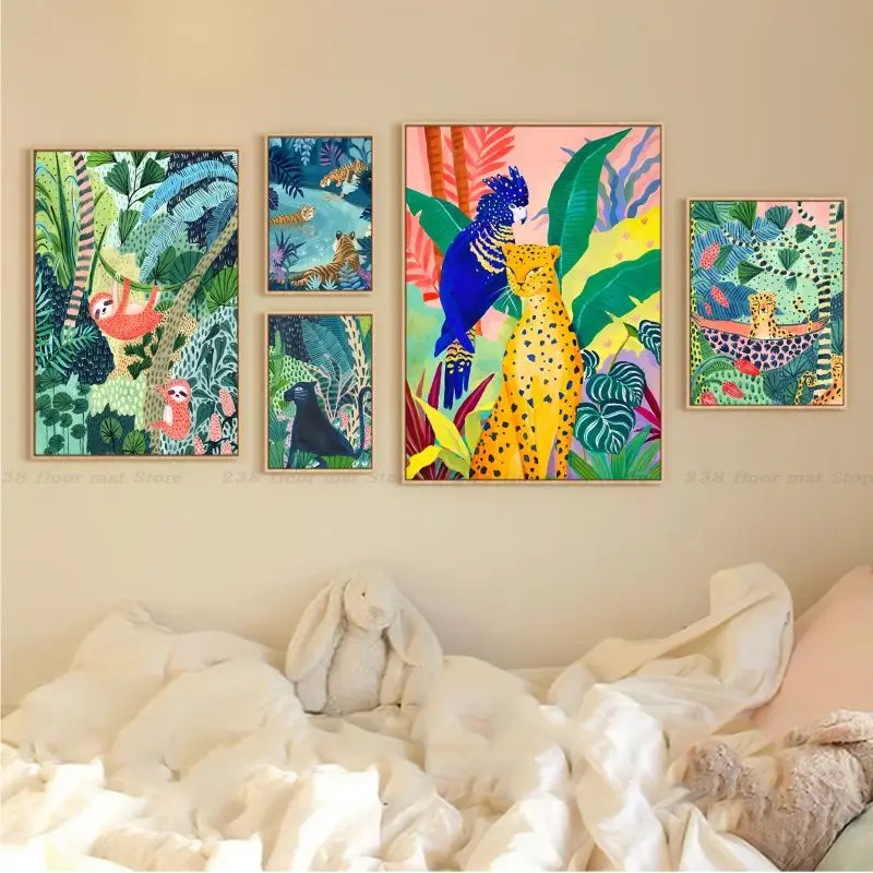 

Nature Forest Animal Canvas Wall Print Poster Vintage Posters Sticky Retro Kraft Paper Sticker DIY Room Cafe Kawaii Room Decor